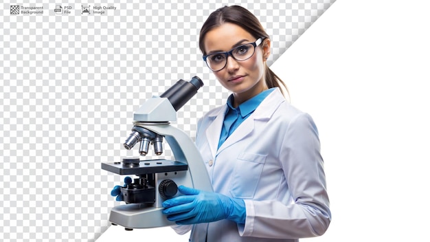 PSD female scientist using microscope in laboratory setting