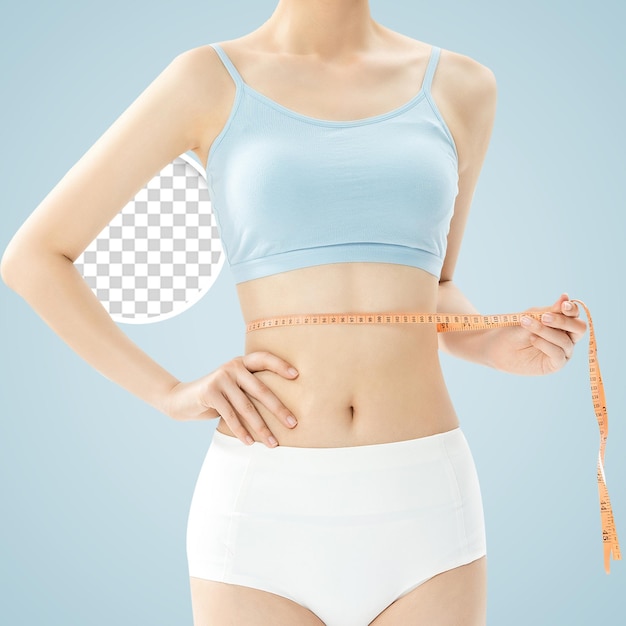 Female Torso with Measuring Tape Around Transparent Background