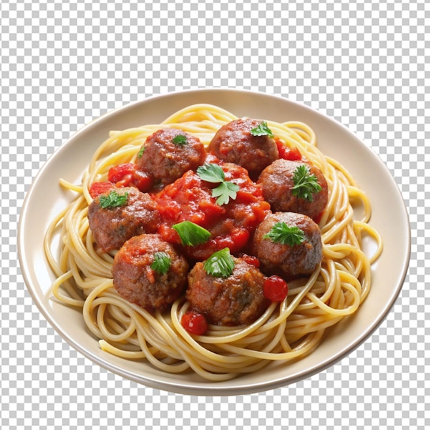 PSD festive and colorful plate of spaghetti and meatball on transparent background