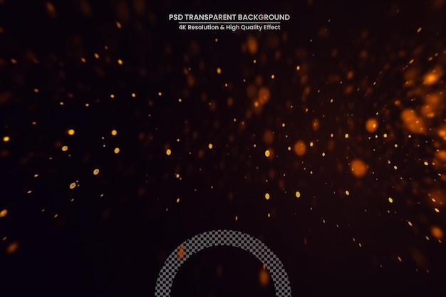 PSD fiery orange glowing flying away particles on black background burning fire embers glowing