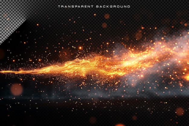 Fire flame spark particles glowing effect on transparent background