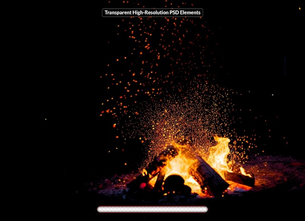 PSD fire flames isolated on black background