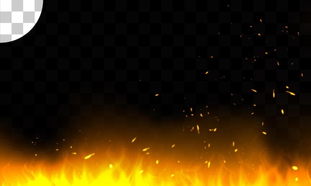 PSD fire with sparks and smoke isolated on transparent background