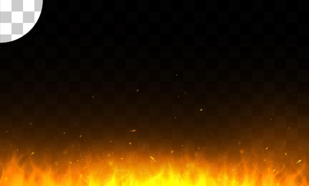 PSD fire with sparks and smoke isolated on transparent background