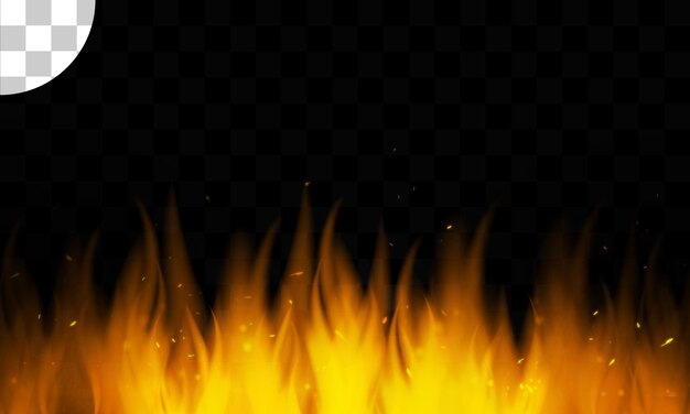 PSD fire with sparks and smoke isolated on transparent background