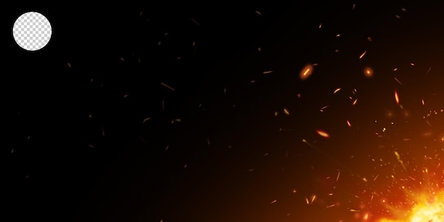 PSD fire with sparks and smoke isolated on transparent background