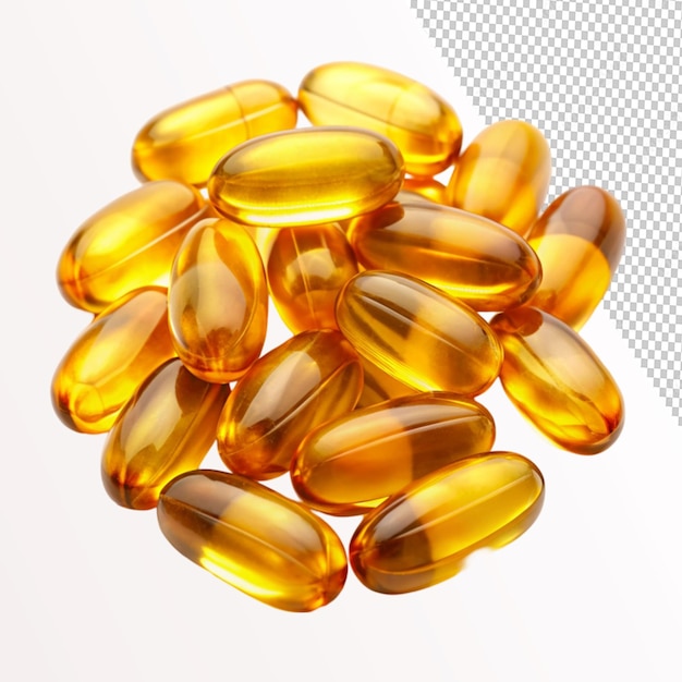 fish oil capsules on transparent background