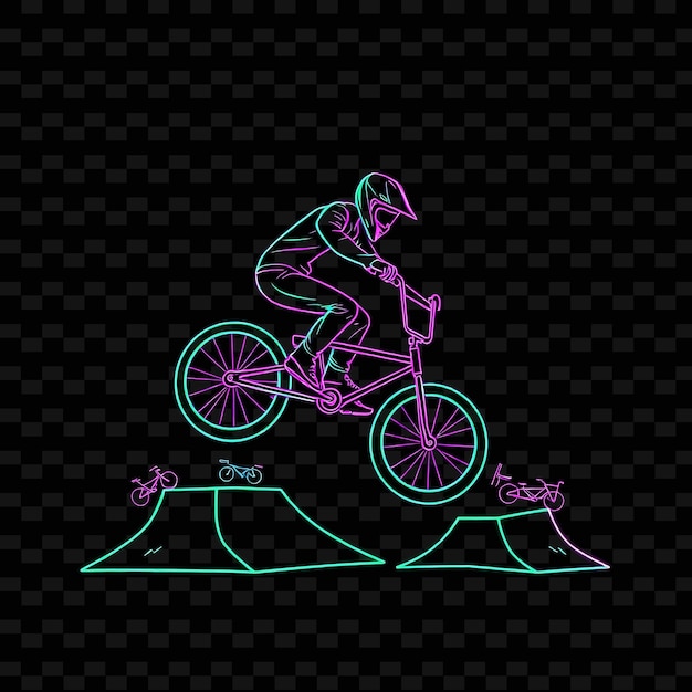 PSD fit bmx rider z rowerem neon stunt art design z żywym zielonym i fioletowym mieszanym kolorem ozdobionym w1