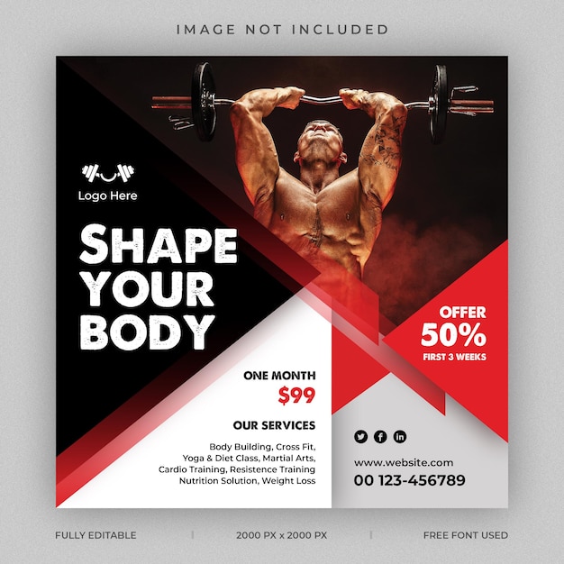 PSD fitness and gym or exercise training social media template
