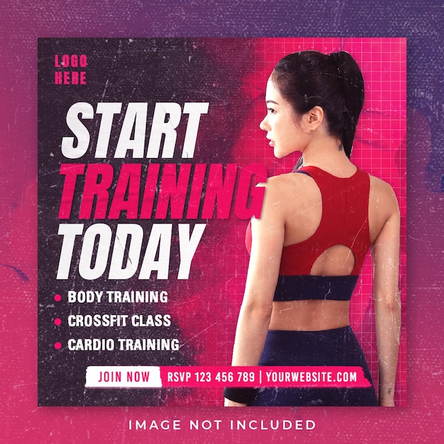 PSD fitness gym square banner poster post template