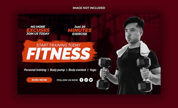 Fitness gym  youtube thumbnail and web banner template