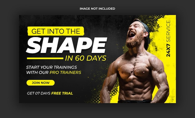 Fitness gym  youtube thumbnail and web banner template