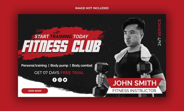 Fitness gym  youtube thumbnail and web banner template