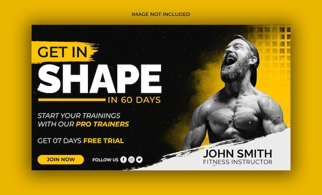 Fitness gym  youtube thumbnail and web banner template