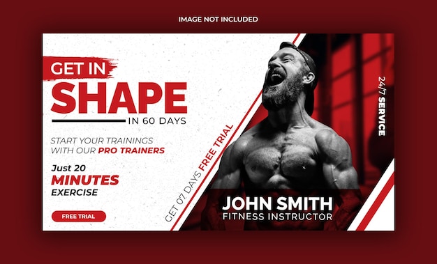 Fitness gym youtube thumbnail and web banner template