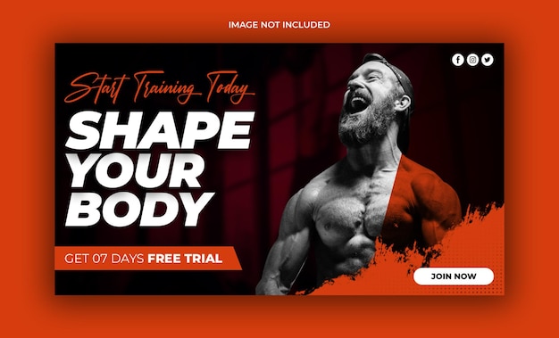 Fitness gym youtube thumbnail and web banner template