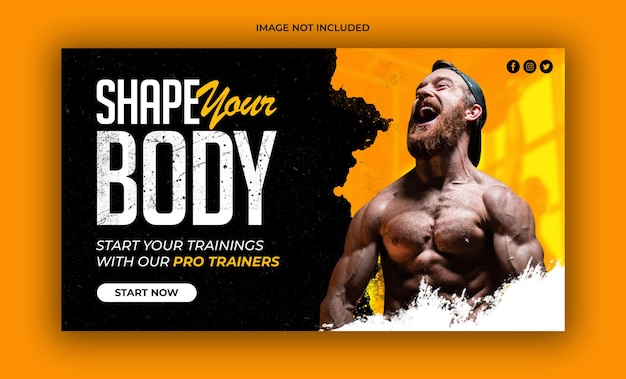 Fitness gym youtube thumbnail and web banner template