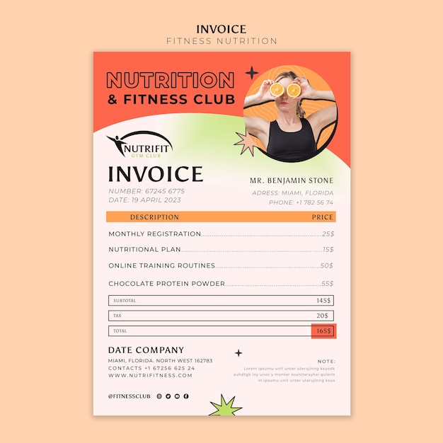 Fitness nutrition invoice template