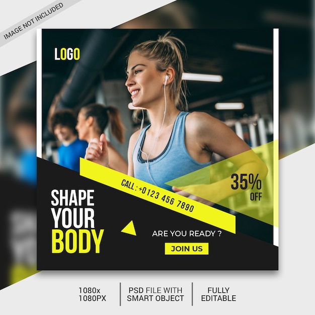 PSD fitness social media post template, instagram post