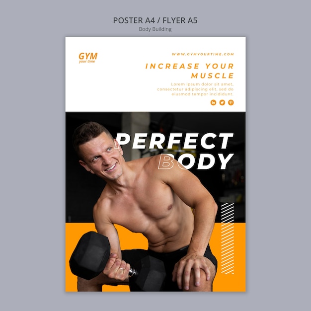 PSD flat design body building training poster template