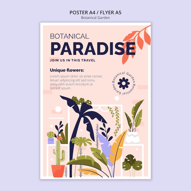 Flat design botanical garden poster template