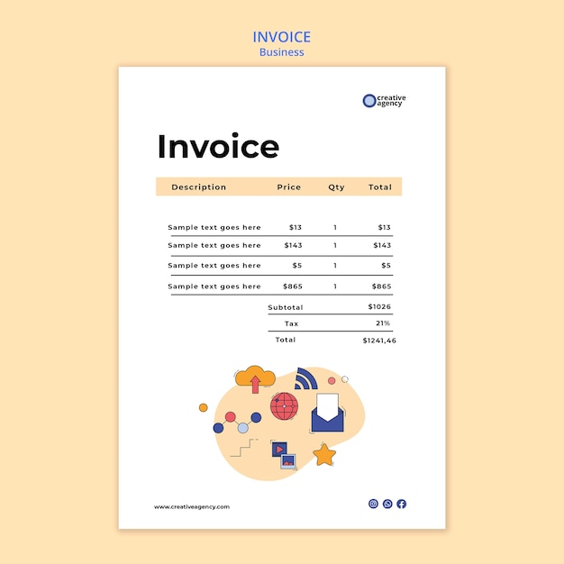 Flat design business invoice template