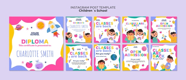 PSD flat design children's education  instagram posts