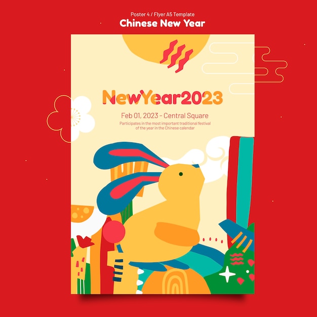 PSD flat design chinese new year template