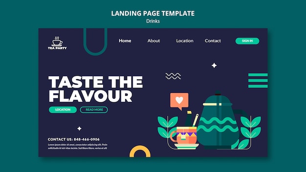 Flat design drink landing page template design