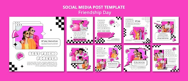 Flat design friendship day instagram posts template