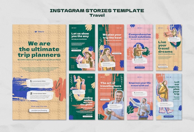 PSD flat design instagram stories travel template