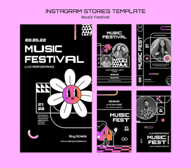 Flat design music festival instagram stories template