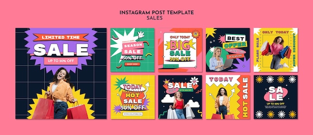 Flat design sale instagram posts template