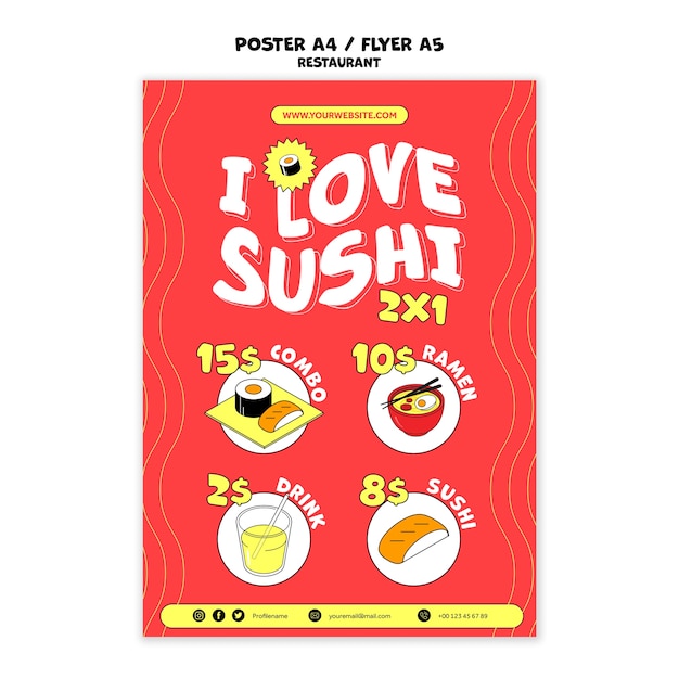 Flat design sushi flyer template