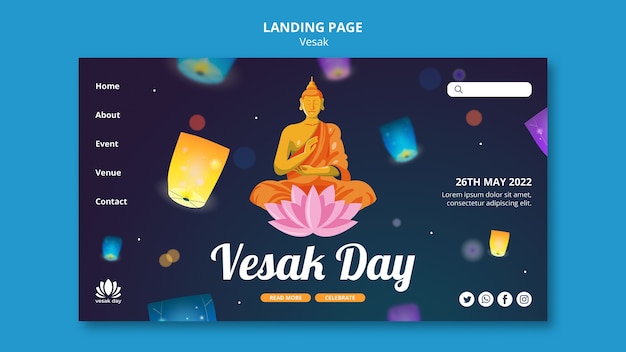 PSD flat design vesak landing page template