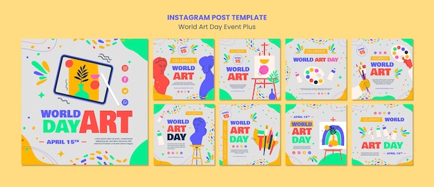 PSD flat design world art day template