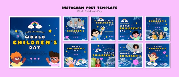 PSD flat design world children's day instagram posts