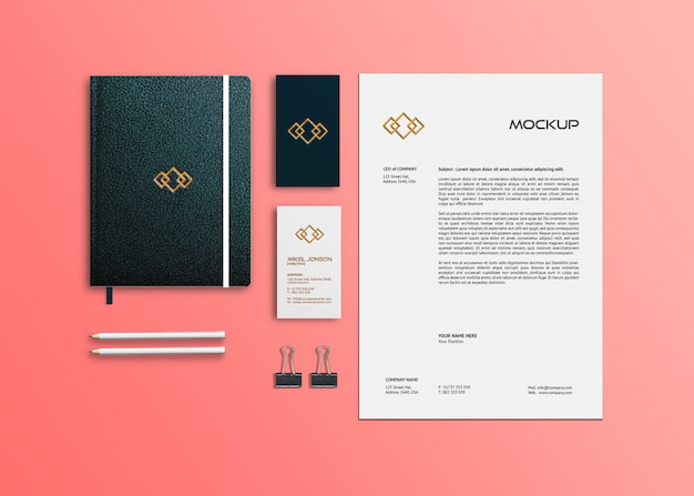 Flat Lay of Branding Stationery Logo Mockup