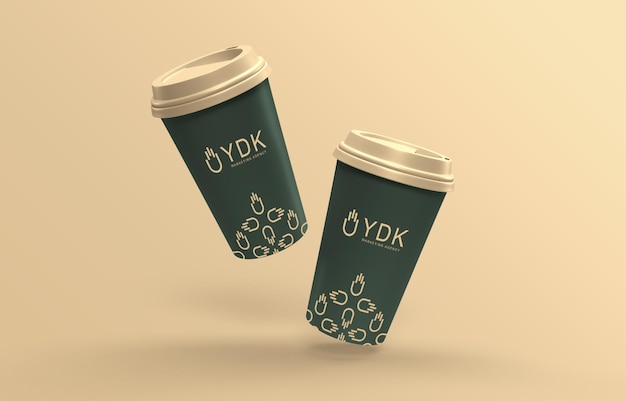 Floating paper coffee cup mockup