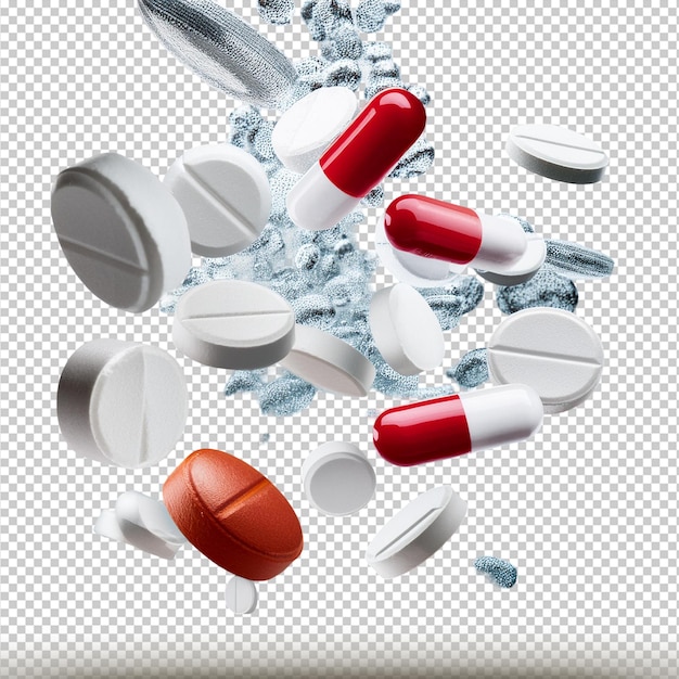 PSD floating pills isolated on transparent background