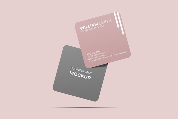 Floating rounded corner square business card mockup