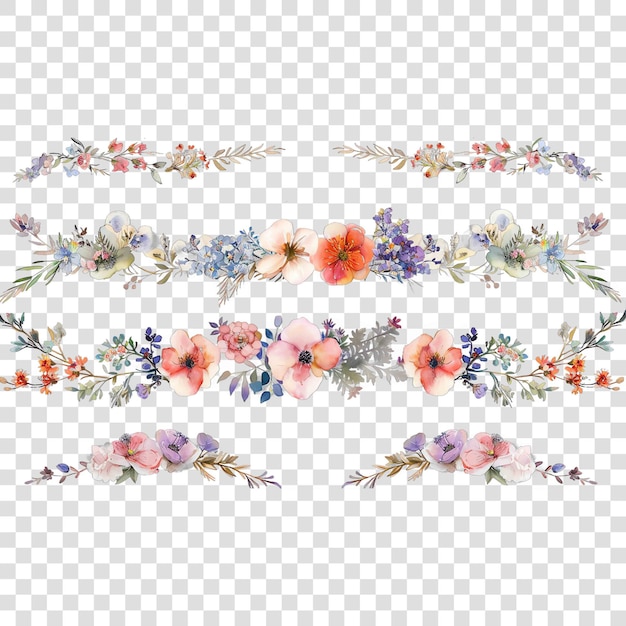 PSD floral banner set with ribbon flower elementon transparent background