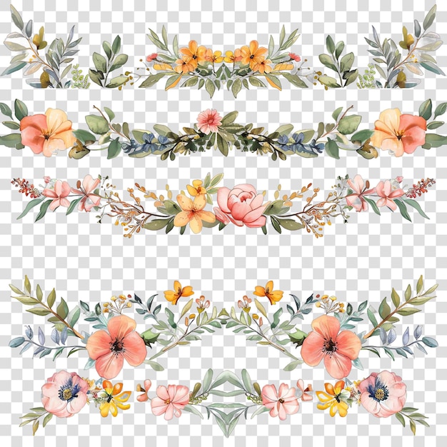 PSD floral banner set with ribbon flower elementon transparent background