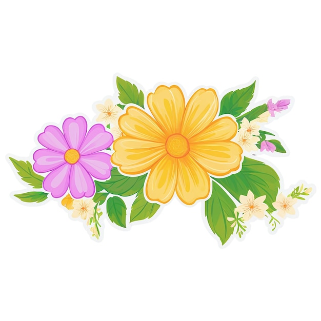 PSD floral cute sticker isolated on transparent background