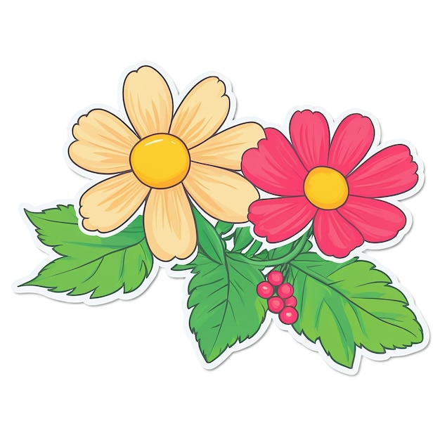 PSD floral cute sticker isolated on transparent background