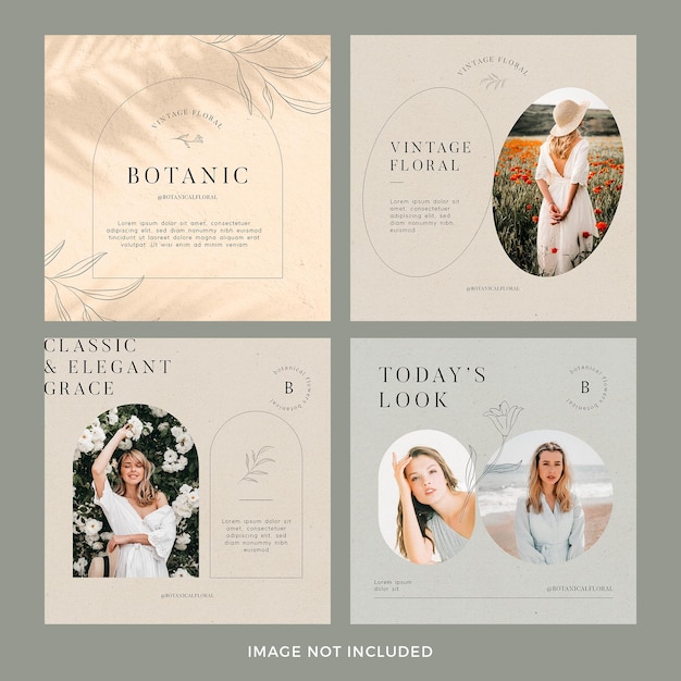 PSD floral template instagram post set premium psd