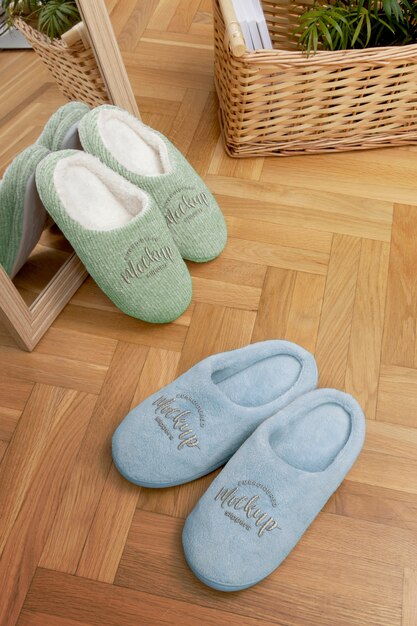 PSD fluffy and comfortable house slippers mock-up design