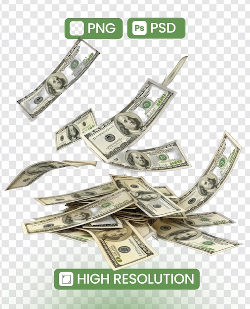 Flying cash isolated on transparent background Symbolic representation of financial success and prosperity