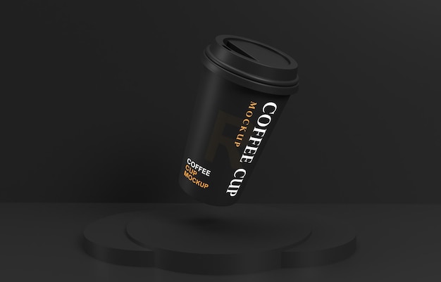 Flying coffee cup mockup with product stand