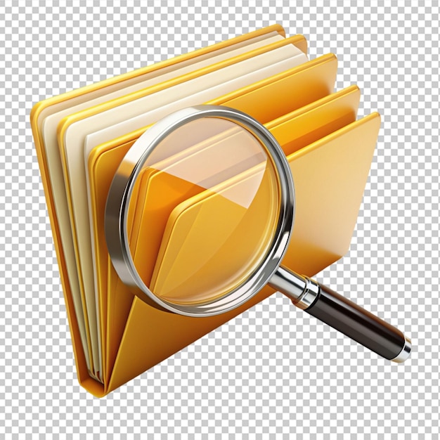 PSD folder search with magnifying glass on transparent background